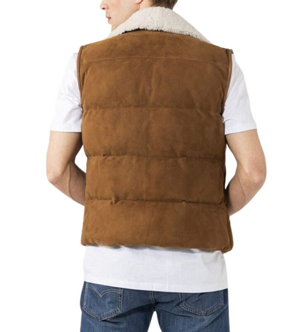 Cozy Shearling: Men's Suede Leather Vest with Collar