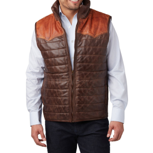Two-Tone Quilted Puffer Leather Vest | Dual Tone Leather Puffer Vest