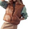 Faux Leather Puffer Vest | Synthetic Leather Puffer Vest