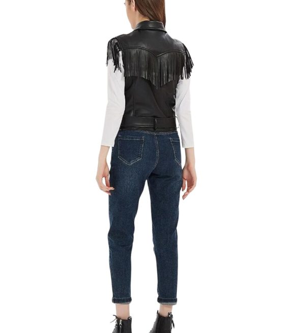 Cowgirl Fringe Leather Vest for Ladies back