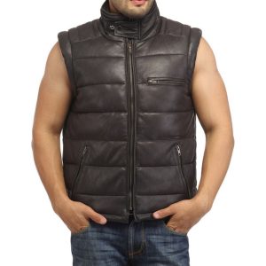Masculine Leather Puffer Vest