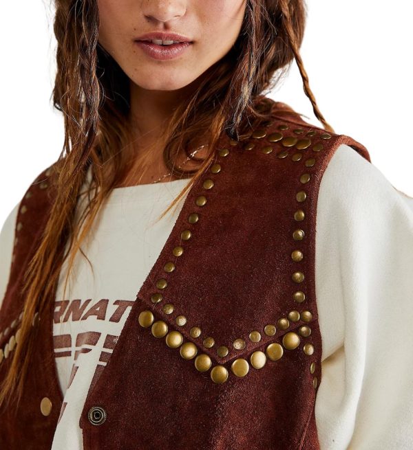 Retro Chic Women’s Brown Leather Vest front