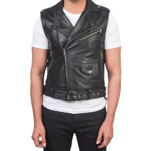 Sullivan Black Leather Rider Vest for Men