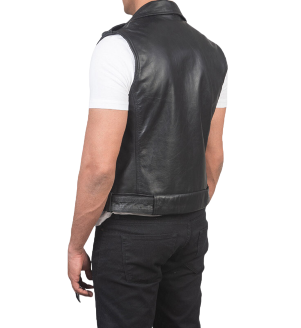 Sullivan Black Leather Rider Vest for Men Back-side