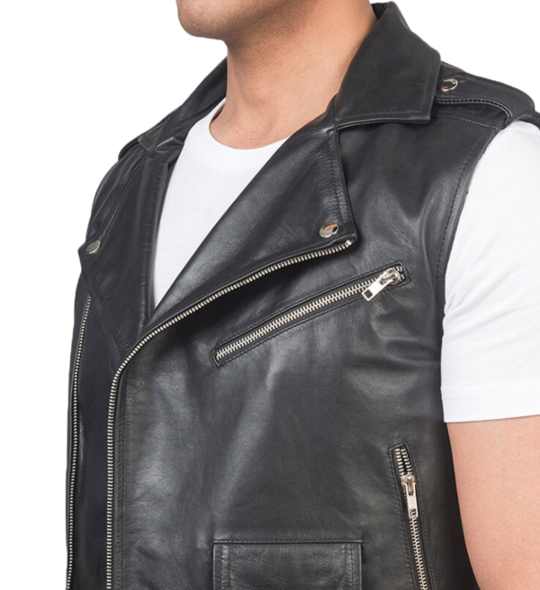 Sullivan Black Leather Rider Vest for Men Closeup