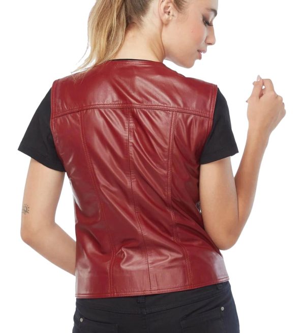 red moto leather vest