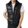 Men's Black Leather Puffer Vest
