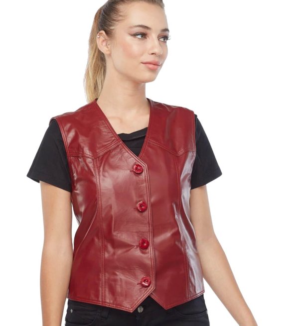 Cherry Charm: Women's Red Leather Vest