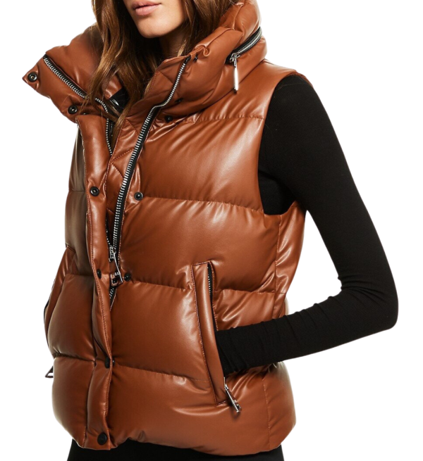 Brownstone Vegan Leather Puffer Vest | Brown Puffer Leather Vest