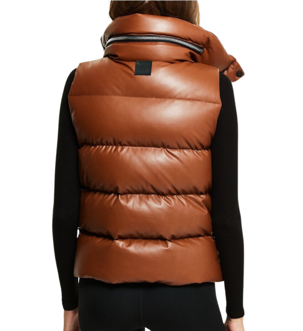 Brownstone Vegan Leather Puffer Vest | Brown Puffer Leather Vest