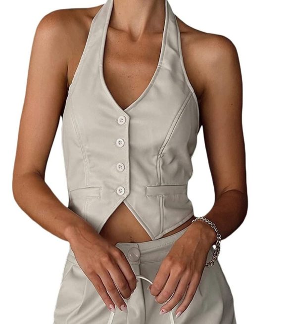 Exquisite Off-White Leather Vest for Ladies