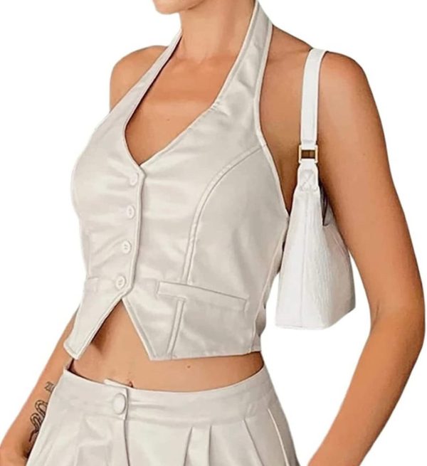 Handmade Genuine White Leather Vest for Women