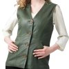 Evergreen Grace: Women's Green V-Neck Leather Vest