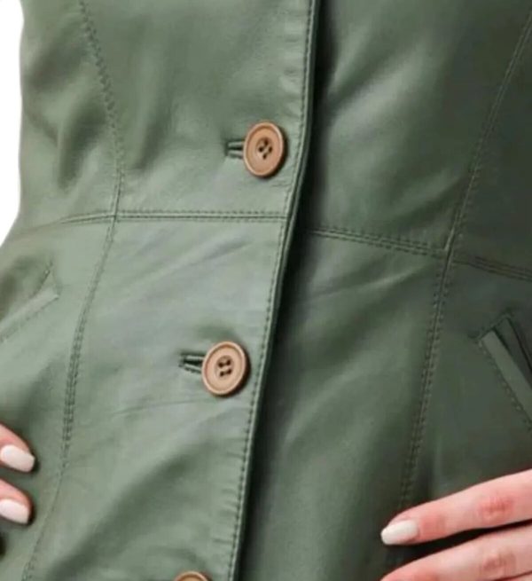 Women’s Green V-Neck Leather Vest