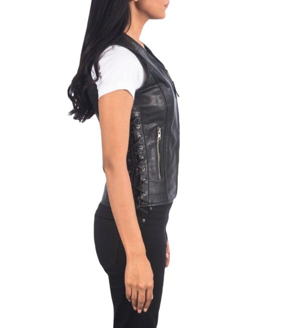 Women's Sleeveless Lace-Up Leather Vest Side