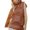 Faux leather puffer gilet with hoodie for women