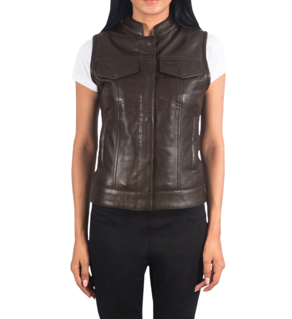 Sheepskin Genuine Zipper With Button Flap Leather Vests