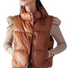 Faux Leather High Neck Collar Puffer Vest