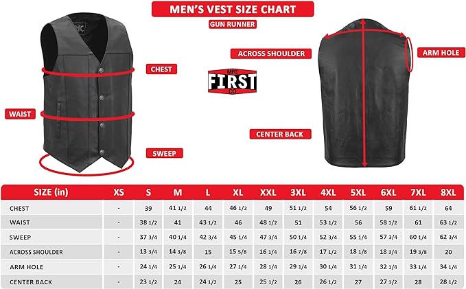 Leather Moto Vest Measurment Guide