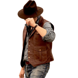 Men's Genuine Cowhide Leather Western Sleeveless Vest