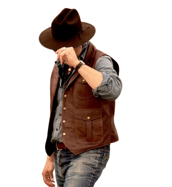 Men's Genuine Cowhide Leather Western Sleeveless Vest