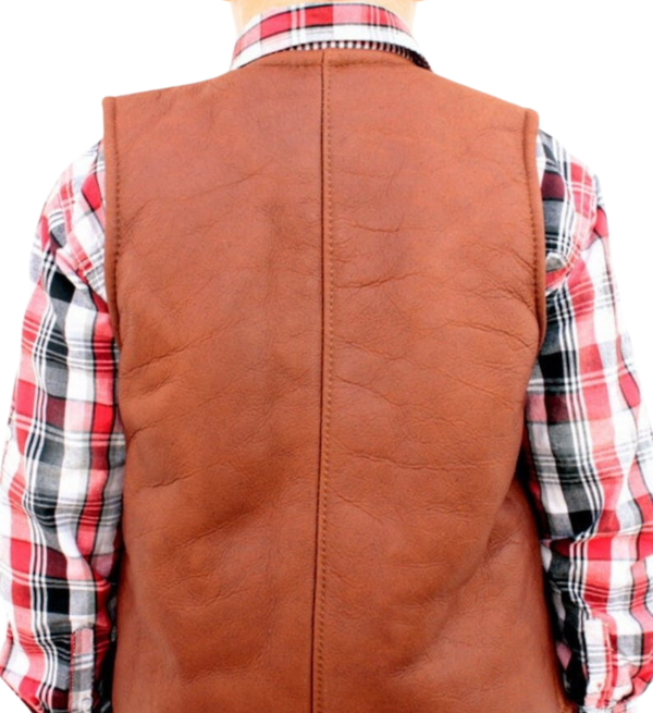 Warm& Wild: Kids' Sheepskin Leather Brown Vest with Cozy Fur Lining