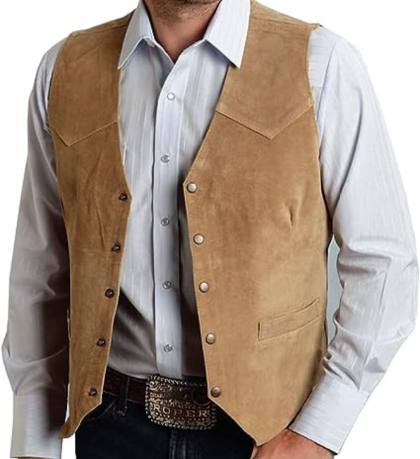 Wild West Vibes: Garcia Canyon Men's Suede Leather Cowboy Vest