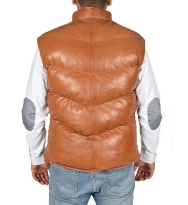 Men's Puffer Leather Tan Brown Padded Lambskin Leather Casual Vest Style