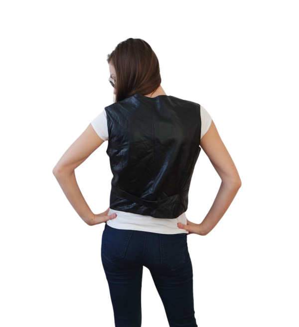 Sleek and Stylish: Black Leather Biker Vest for Women