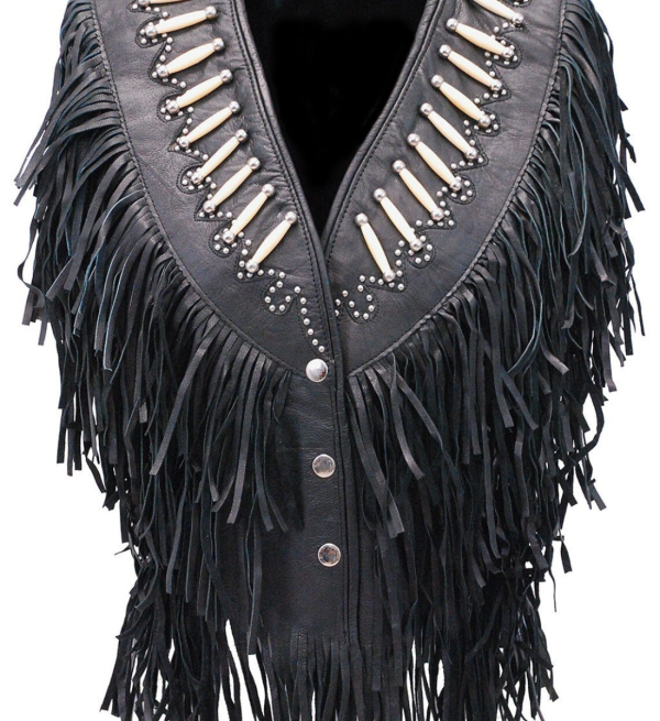 Redefine Your Style with the Genuine Bone Studded Fringe Leather Vest