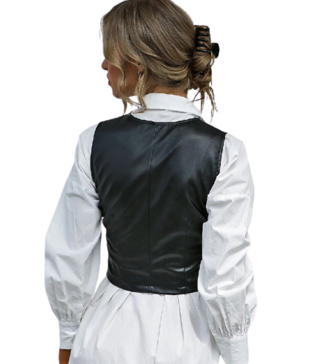 Black Leather Vest with Button Closure