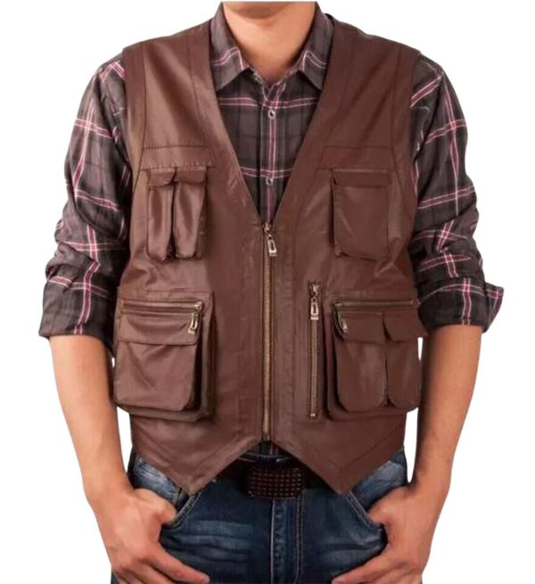 Men's Brown Distressed Leather Vest
