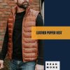 leather puffer vest /real leather
