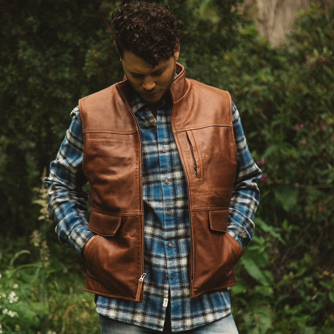 men's brown leather vest customization