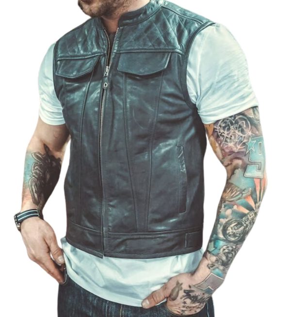 Diamond Stitch leather moto vest