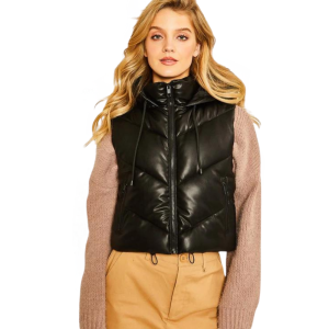 Leather Chevron Puffer Vest - Chic Warmth with a Modern Twist